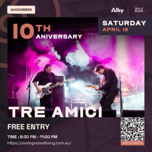 Tre Amici Live in Albany Saturday 18 April at Six Degrees